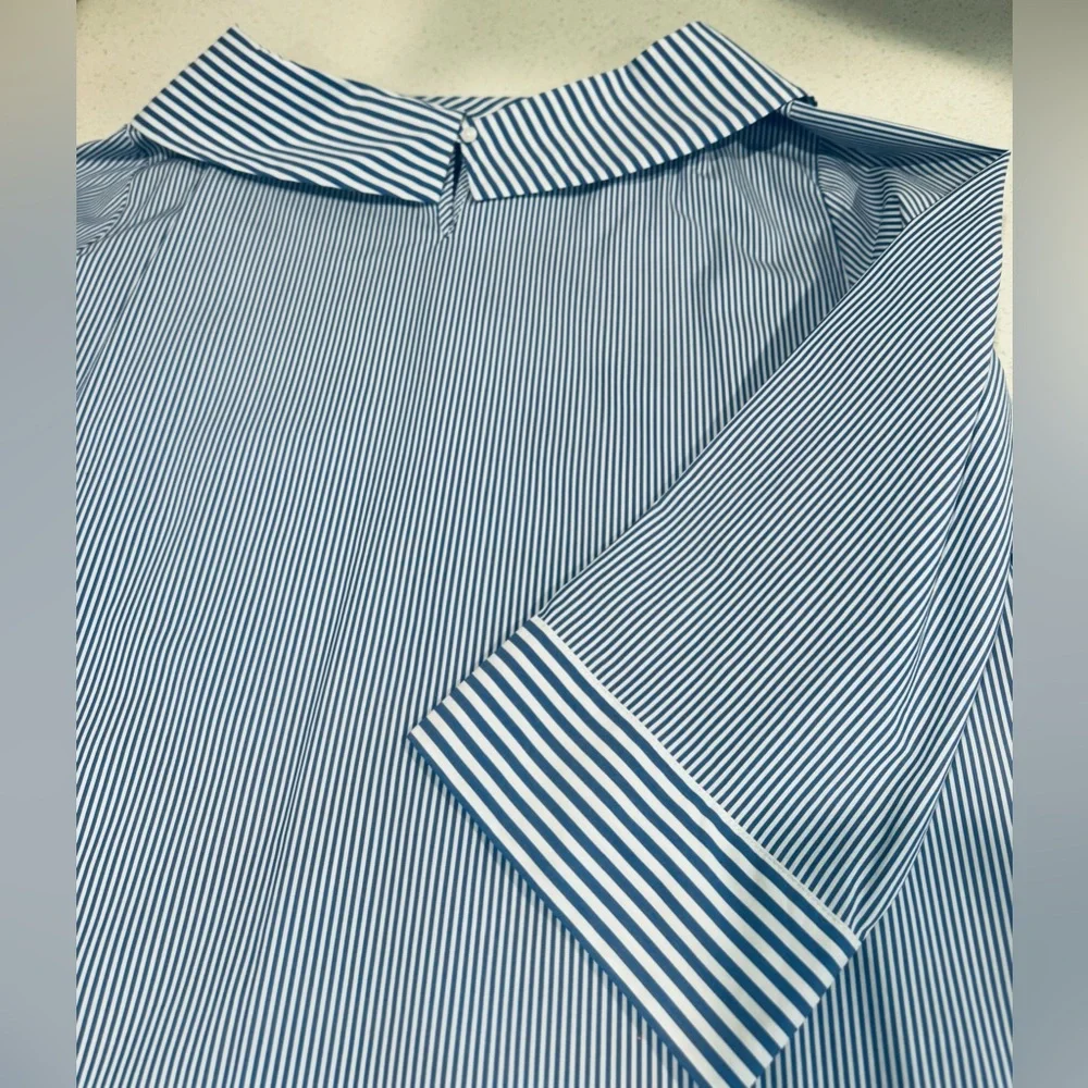 Talbots Blue and White Striped Top with Wide Collar - Picture 7 of 7